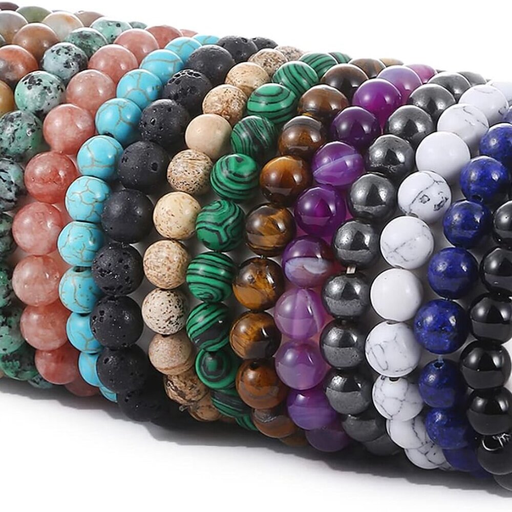 15 PCS 8mm Gorgeous Semi-Precious Gemstones Bracelets Round Beaded Bracelets for